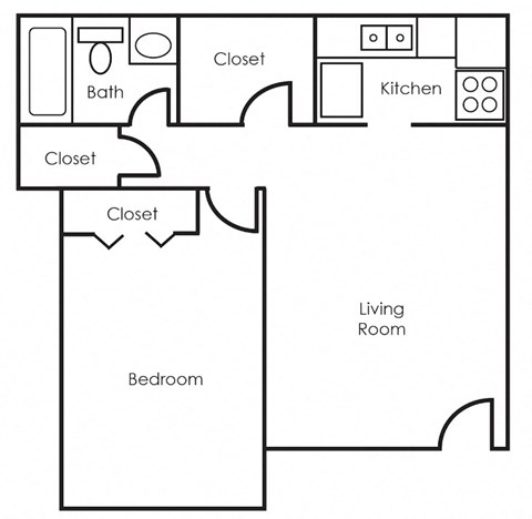 A simple black and white drawing of a house layout.